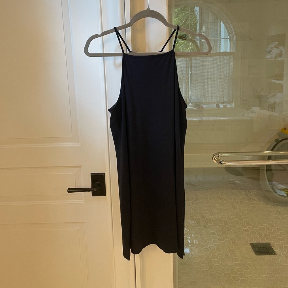 Theory Black Stretch Ranmire Knit High Square
Neck Mini Dress Size Medium